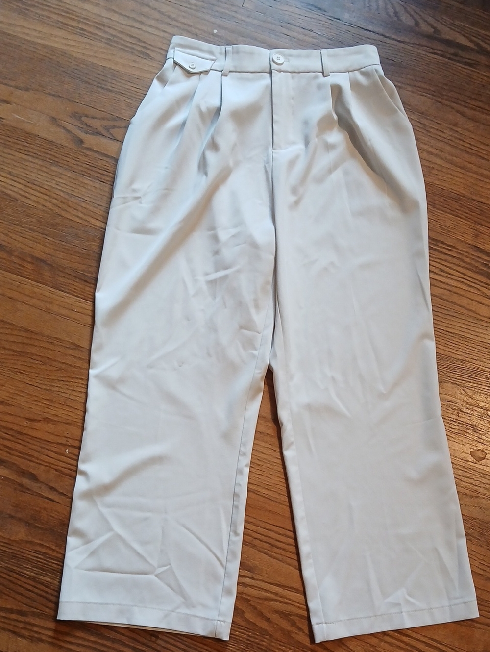 EUC Funnyzo Coated Elastic Stretch Waist High Rise Pleated Wide Leg